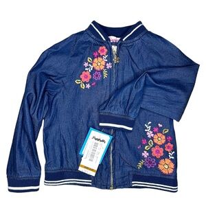 NWT Flapdoodles Blue Jean Jacket with Floral Embroidery